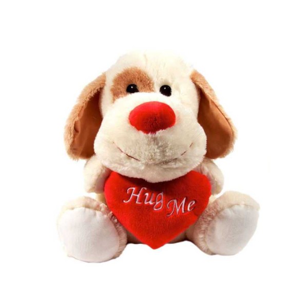 Cream and Brown 15 Inch Dog Soft Toy with Red Hug Me Heart